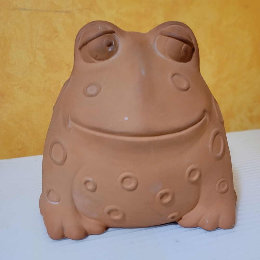 Handmade Signed Terracotta Frog Planter Glazed Interior